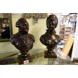 After Louis Simon Boizet, Marie-Antoinette and Louis XVI, a pair of bronze busts, largest 31.