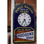 A rare 'Hudson's Soap' "Public Bakery" enamel clock sign', by Chromo, Wolverhampton, 45.5 x 27cm.