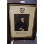 An over painted print of John Caius, founder of Caius College Cambridge, 15.5 x 13cm.