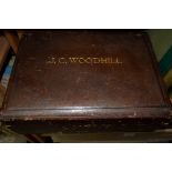 BOOK BOX: a 19thc brown morocco velvet lined book box with metallic closure,