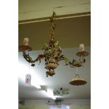 A painted metal three branch ceiling light.