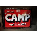 An enamel 'Camp' sign, 18.5cm high x 25cm wide.