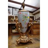 A porcelain and gilt metal mounted table lamp, total height including fitting 45.5cm.