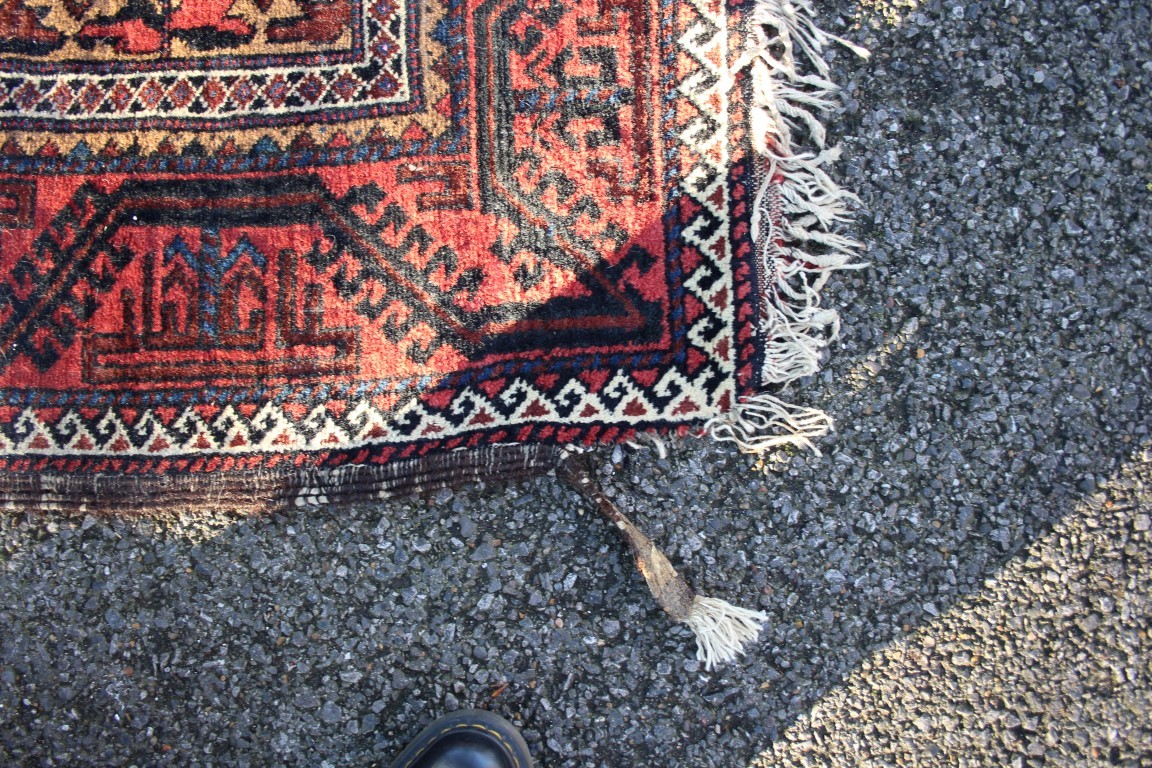 A Beluchi long rug, having allover geometric design on camel ground field. - Image 4 of 9