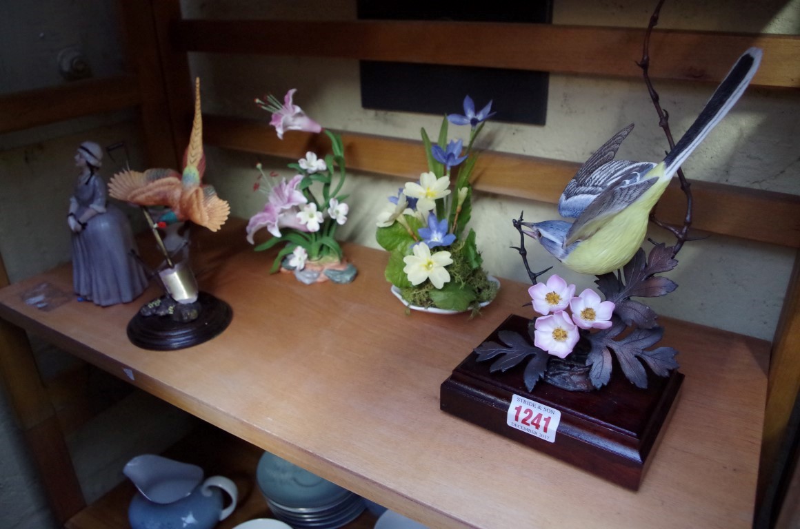 A mixed group of porcelain, to include a figure of a pheasant; and a grey wagtail.