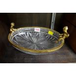 A cut glass and gilt metal mounted oval bonbon dish, 26cm wide.