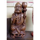 A Japanese carved wood figural lamp base, 41cm high.