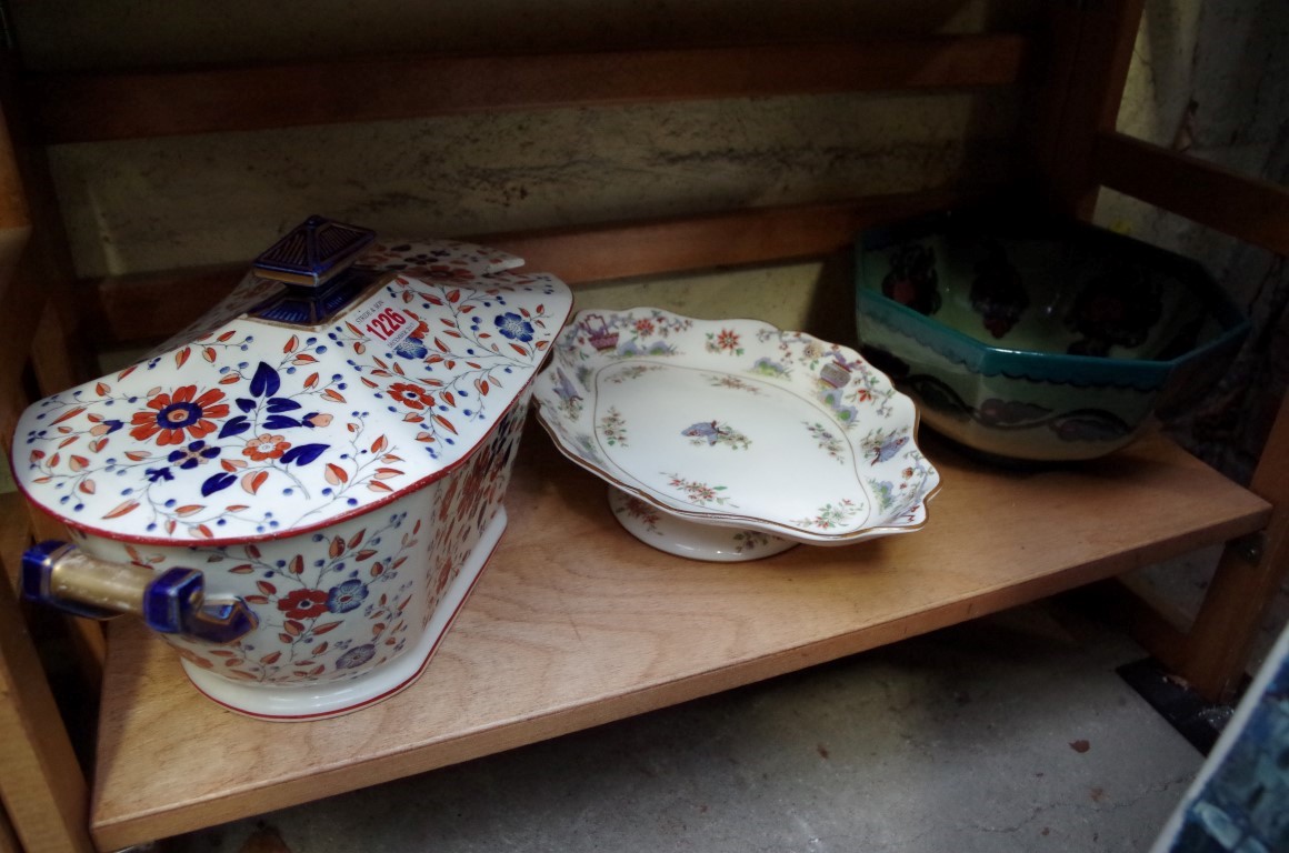 A Ridgway tureen and cover; an octagonal bowl; and a Royal Worcester dish.