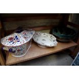 A Ridgway tureen and cover; an octagonal bowl; and a Royal Worcester dish.