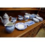 A mixed quantity of blue and white pottery.