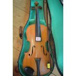 A circa 1906 Hawkes & Son 'Professor Violin', labelled, with 13in back, with bow and hard case.