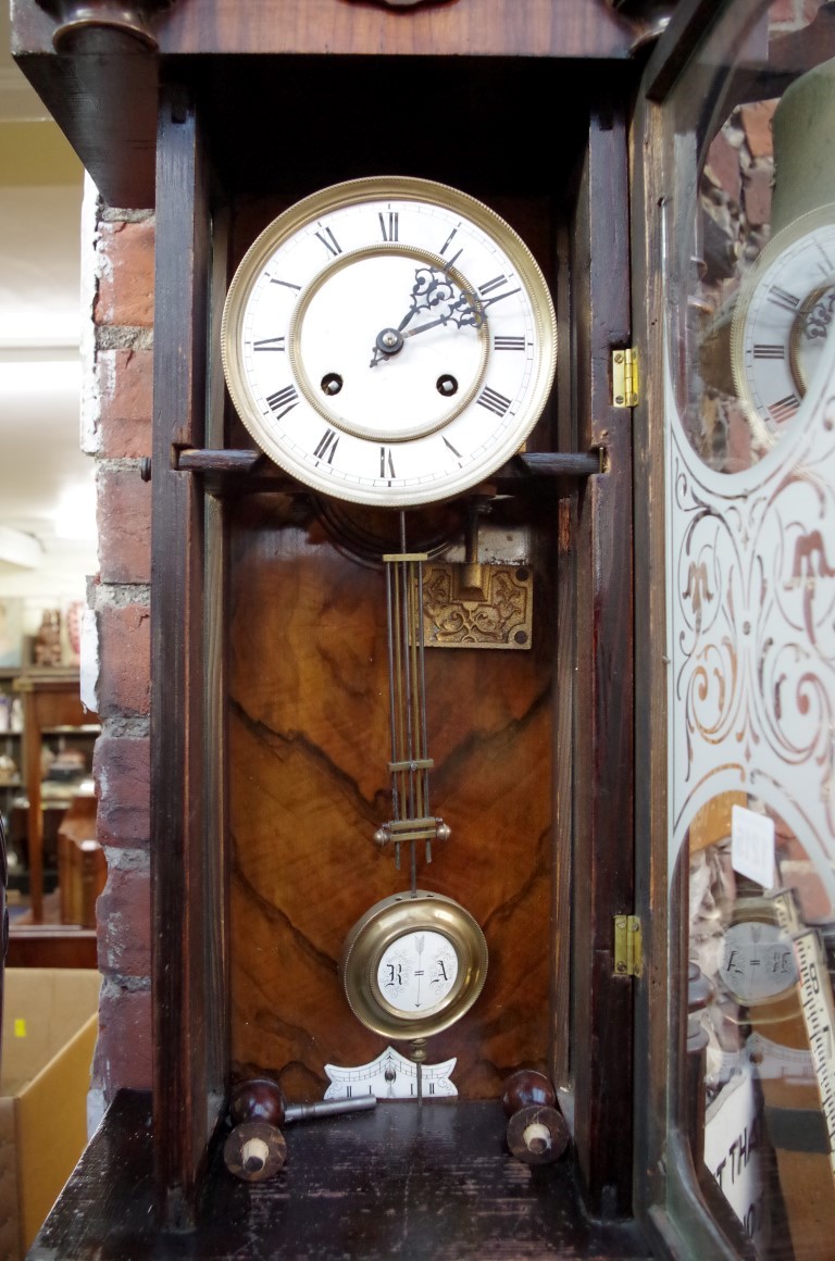 A Vienna style walnut wall clock, 85cm high. - Image 2 of 2