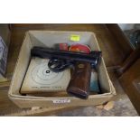 A Webley mark I air pistol, and related items. Condition Report: Calibre .