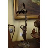 After H Sibeud, an Art Nouveau bronze figural table lamp, 51.5cm high.