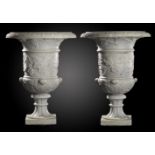Garden urns/Planters: A pair of carved white marble urns, Italian, 2nd half 19th century, 78cm.; 30¾