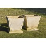 Garden Urns/Planters: A pair of carved limestone tapering square planters, late 20th century, 58cm.;
