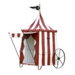A painted sheet aluminium medieval style tent on wheelsmodernincorporating antique cast and