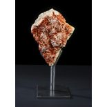 Mineral: Vanadinite on Barite crystals on steel standMorocco28cm.; 11ins