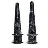 A pair of carved veined black marble Obelisks modern92cm.; 36ins high