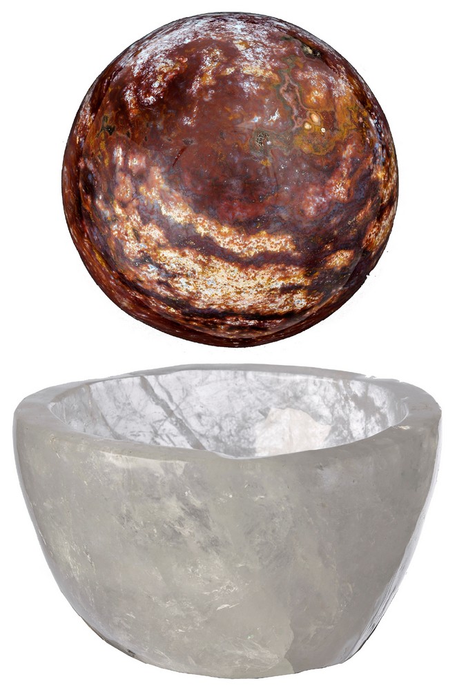 Mineral: A Quartz bowl25cm.; 10ins together with a Jasper sphere15cm.; 6ins diameter