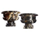 Garden urns/Planters: A pair of carved marble urns, modern45cm.; 18ins high by 61cm.; 24ins diameter