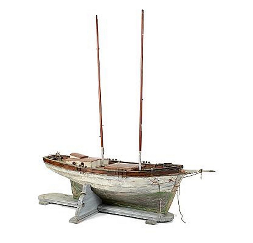 An unusual pond yacht lugger late 19th century on later wooden stand194cm.; 76ins high by 168cm.; - Image 2 of 2