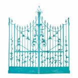 A pair of wrought iron gates2nd half 20th centurywith wooden insert lower panels350cm.; 138ins