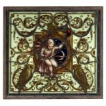 Architectural: A set of three Edwardian painted and stain glass windowsearly 20th centurydepicting