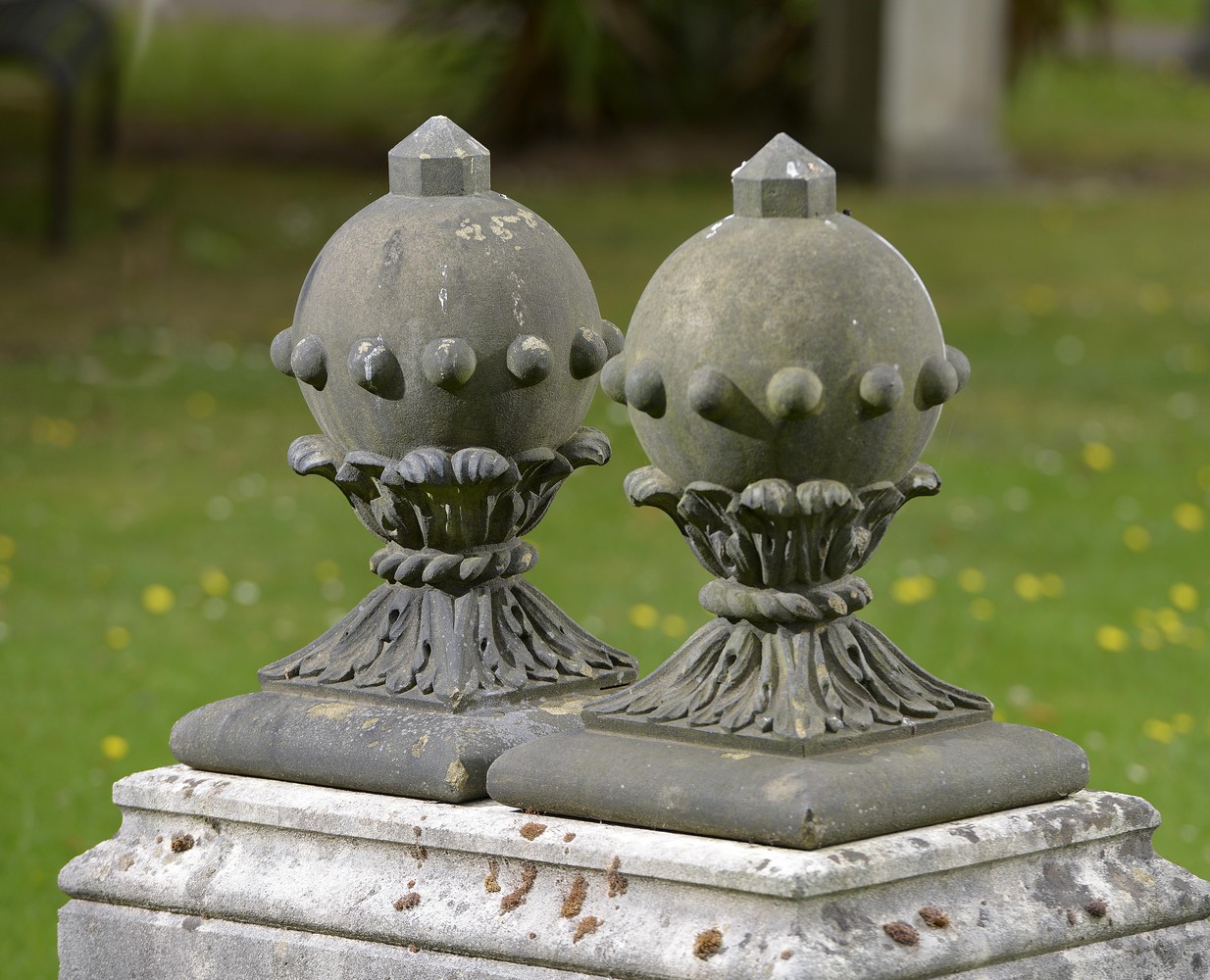 Architectural/Finials: A pair of carved sandstone gatepier finialsNorth Country, circa 1860 50cm.; - Image 2 of 3