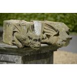 Architectural: A pair of Victorian Gothic carved sandstone architectural gargoyles 19th century