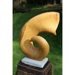 Modern Sculpture: Belinda Kelland Furl Carved Oak on Stone base Signed 56cm.; 22ins high by 42cm.;