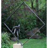 Modern Sculpture: Guy Buseyne Born 1961 In Quadrato Bronze on oak plinth Signed and Numbered 17 from