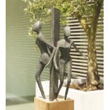 Modern Sculpture: Guy Buseyne, Born 1961 Both Ways Bronze on oak plinth Signed and numbered from