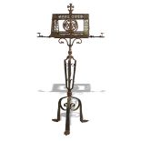 A rare Georgian estate wrought iron lectern stand 18th century with hinged candle holder 190cm.;
