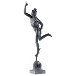 Sculpture: † After Giambologna: A lead figure of Mercury modern 117cm.; 46ins high