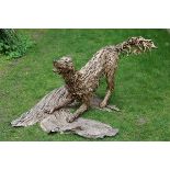 Modern Sculpture: James Doran Webb Red Setter Driftwood Signed plaque titled A playful Dog, March