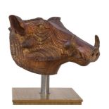 Modern Sculpture: ▲ Bill Prickett Warthog Head Laminated Beech Overall 139cm.; 54½ins high by 67cm.;