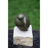 Modern Sculpture: Martin Williams Bronze Bird on Limestone base Signed 16cm.; 6½ins high by 14cm.;