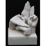 Modern Sculpture: Nicola Axe Yoga Mudras Portland Stone Signed 40cm.; 16ins high by 29cm.; 11½ins