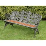 Garden Seat: A Coalbrookdale Fern and Blackberry pattern cast iron seatstamped Coalbrookdale and