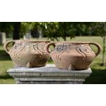 Garden Urn: A pair of terracotta 'Brunhild' planters designed by Archibald Knox for Libertyearly