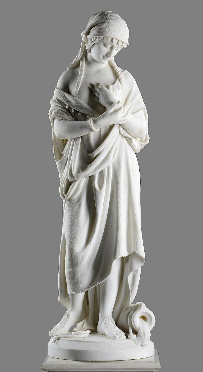 Statuary: Pasquale Romanelli: A carved white marble figure of Rebecca at the wellcirca 1870signed P.