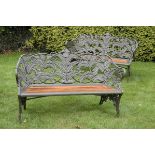 Garden Seat:A pair of rare Coalbrookdale Fern and Blackberry pattern cast iron seatsfully stamped