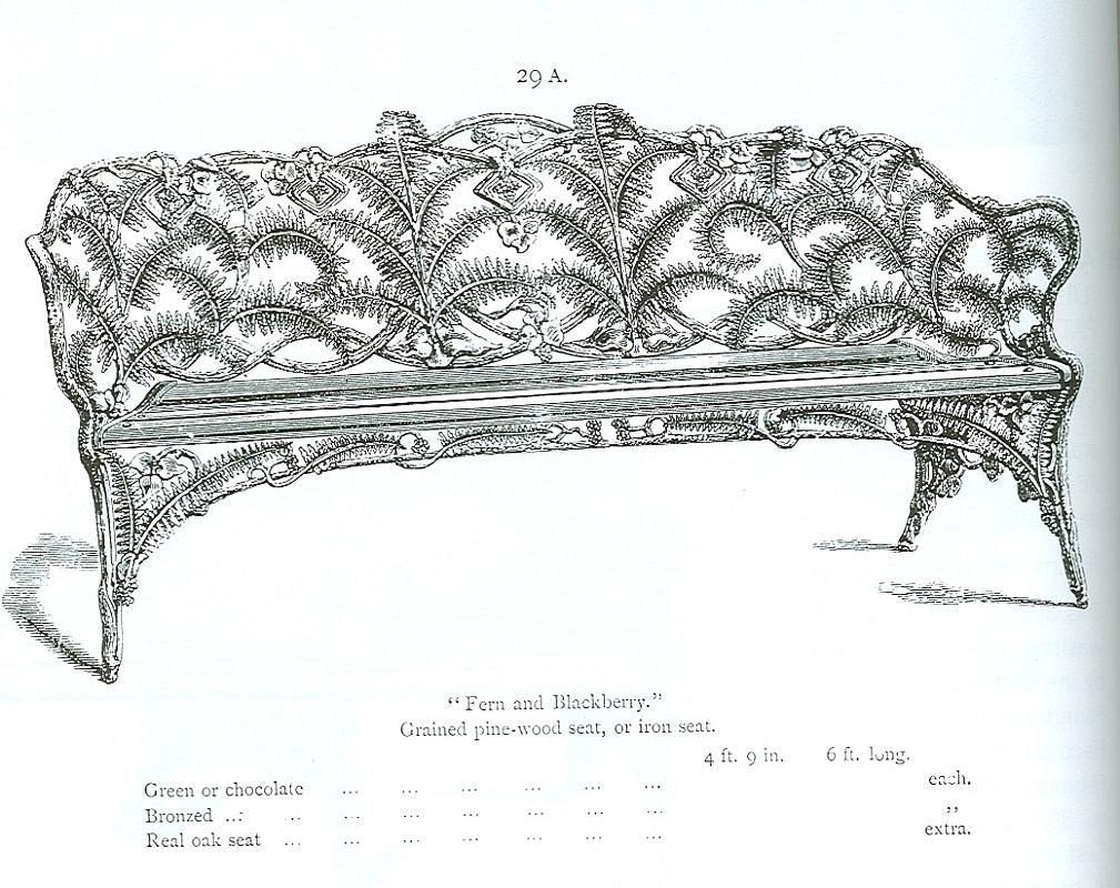 Garden Seat:A pair of rare Coalbrookdale Fern and Blackberry pattern cast iron seatsfully stamped - Image 2 of 2