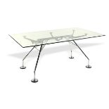 Modern Furniture: A Norman Foster 'Nomos' chromium plated and glass table made by Tecno180cm long by