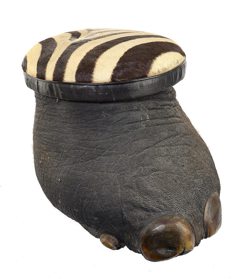 Taxidermy: An Elephant foot stool with Zebra skin cushionearly 20th century38cm high