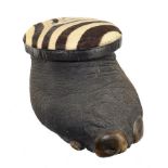 Taxidermy: An Elephant foot stool with Zebra skin cushionearly 20th century38cm high