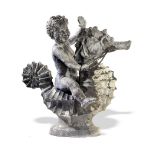 Garden Statuary: A rare lead figure of a Putto riding a seahorseearly to mid 20th century with