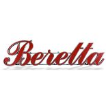 An unusual and large perspex and sheet metal shop sign for Beretta,1970's with hanging frame107cm