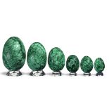 Minerals: A collection of six malachite eggs Zaire the largest 15cm high